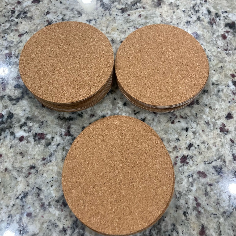 Set of 33 new in bag self adhesive circle cork backings 4 inches from Blisstime